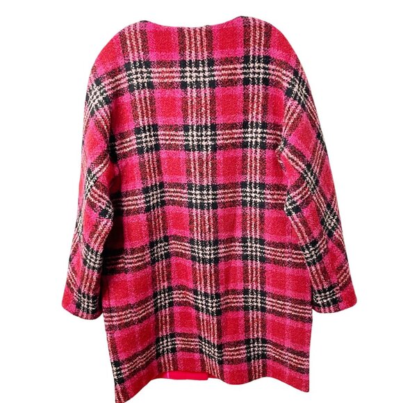 Kate Spade Foliage Plaid Sugarcoat Plush Wool Women’s Size Large Red Pink Black - Picture 3 of 9